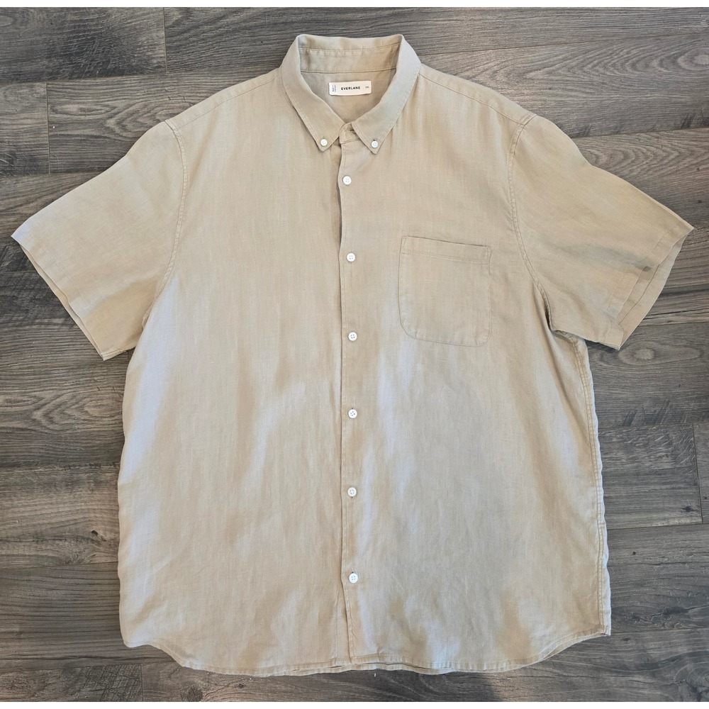 Men's XXL Everlane Khaki 100% European Flax Linen Short Sleeve Button Down Shirt